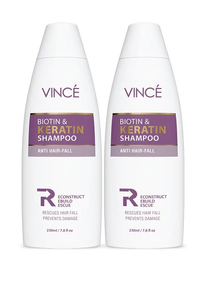 VINCE Biotin & Keratin Shampoo - Deal 2 – Reduces Hair Fall, Strengthens Hair & Adds Volume – Promotes Softer, Shinier Hair – Gently Cleanses Scalp & Supports Healthy Growth – Paraben-Free, 230ml Each - Image 1